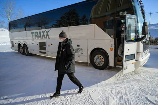 Isak Rosén of Sweden arrives to the arena for a training