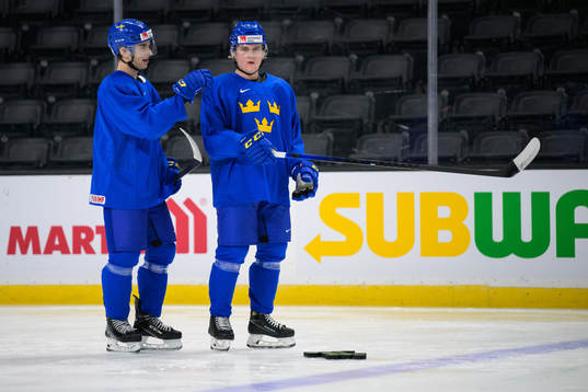 William Eklund and Emil Andrae of Sweden at a training