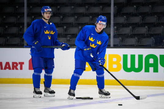 William Eklund and Emil Andrae of Sweden at a training