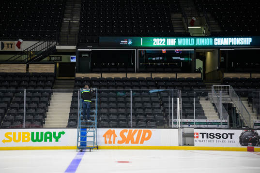 Workers start to remove branding in Red Deer Centrium