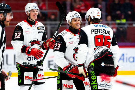 Malmö Redhawks Christoffer Forsberg och Carl Persson jublar