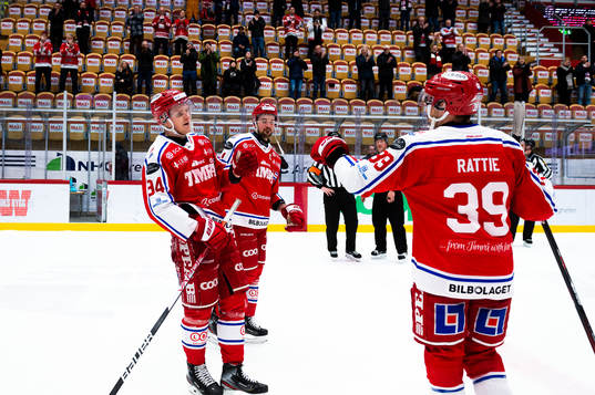 Timrås Sebastian Hartmann och Ty Rattie jublar