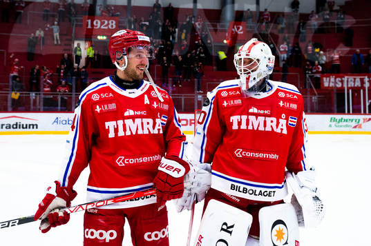 Timrås Jacob Blomqvist och målvakten Jacob Johansson