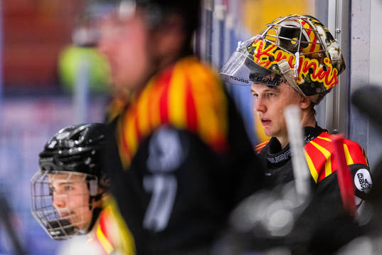 Brynäs målvakt Veini Vehviläinen deppar i båset