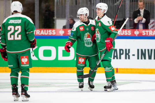 Philip Granath and Samuel Johannesson of Rögle celebrate