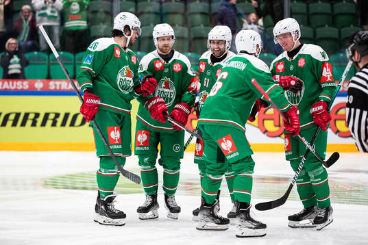 Ted Brithén and Lucas Ekeståhl-Jonsson of Rögle celebrate