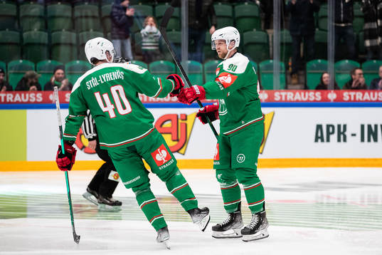 Ted Brithén of Rögle celebrates scoring 3-1