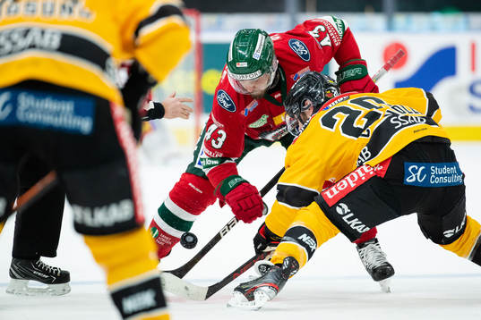 Frölundas Michael Spacek och Luleås Jack Connolly tekar