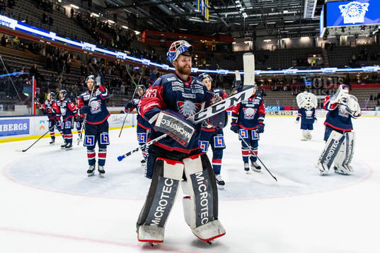 Linköpings målvakt Marcus Högberg jublar