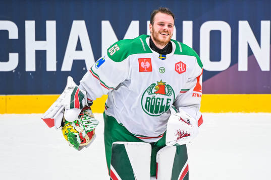 goalkeeper Christoffer Rifalk of Rögle celebrates