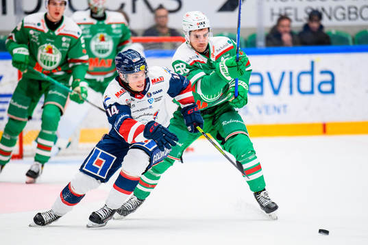 Linköpings Arvid Costmar och Rögles Ryan McKiernan