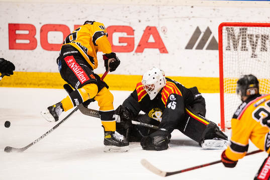 Brynäs målvakt Kristers Gudlevskis med räddning