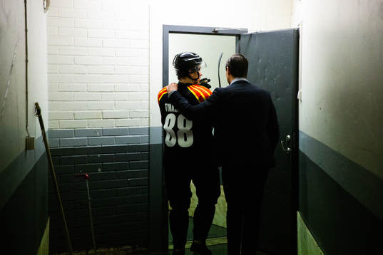 Brynäs Dmytro Timashov och sportchef Johan Alcén