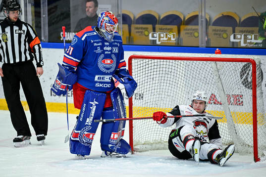 Oskarshamns målvakt Tim Juel och Malmö Redhawks Pathrik