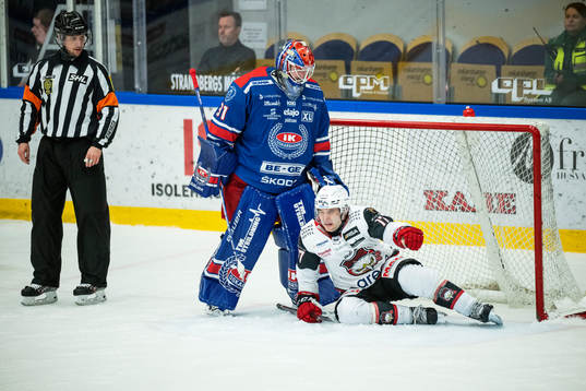 Oskarshamns målvakt Tim Juel och Malmö Redhawks Pathrik