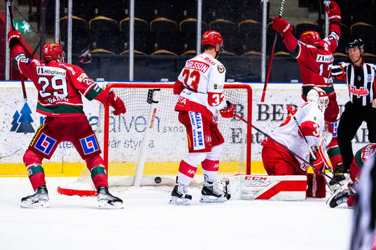Modos Mikkel Aagaard och Riley Woods jublar