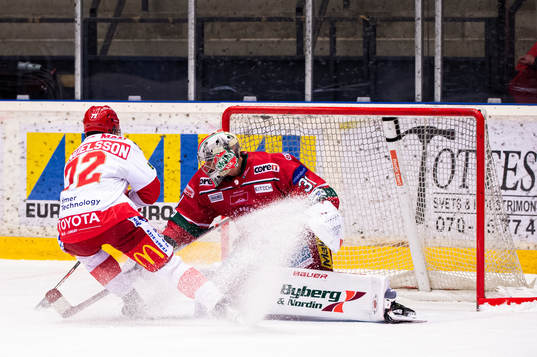Troja-Ljungbys Jesper Emanuelsson och Modos målvakt Henrik