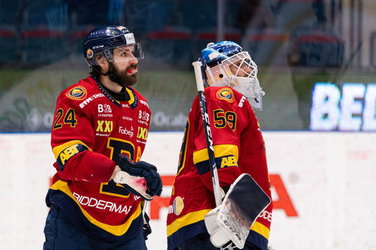 Djurgårdens Ludvig Rensfeldt och målvakt Mantas Armalis