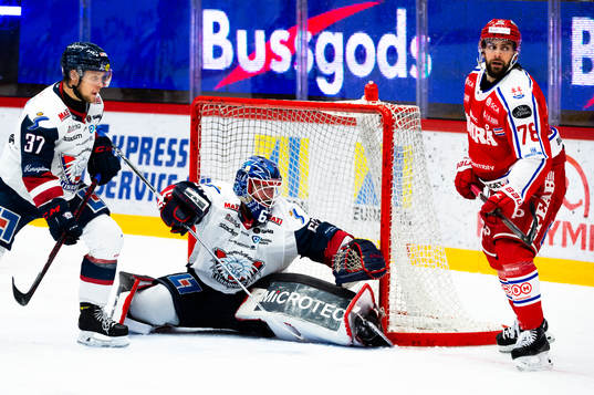 Timrås Robin Hanzl och Linköpings målvakt Marcus Högberg