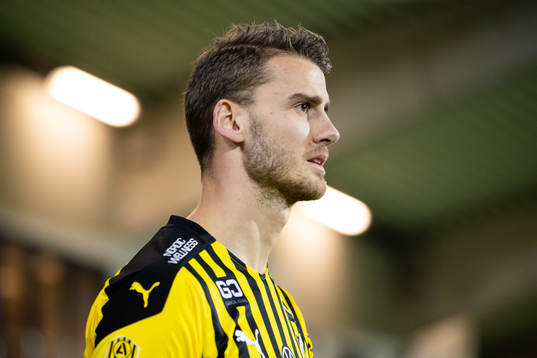 Häckens Johan Hammar innan träningsmatchen i fotboll