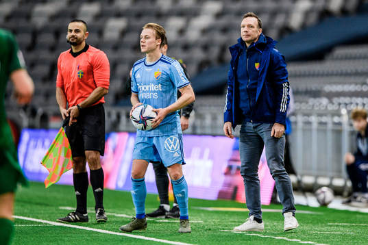 Djurgårdens Elliot Käck och tränare Kim Bergstrand