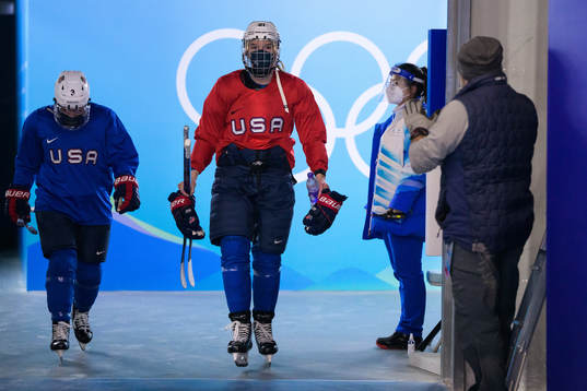 Cayla Barnes and Hilary Knight of the United States women's