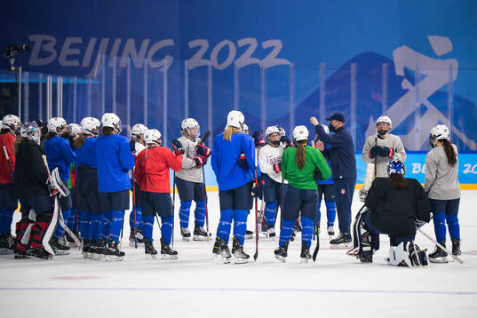 Players of the United States women's ice hockey team at a