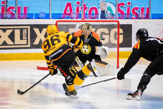 Skellefteås Rickard Hugg och Brynäs målvakt Veini