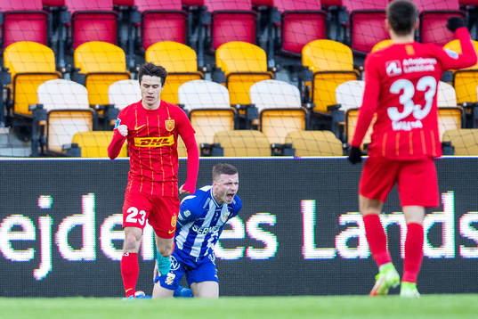 Nordsjällands Oliver Villadsen jublar samtidig som IFK