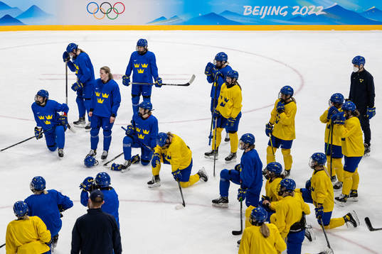 Players of Sweden women's ice hockey team  gather
