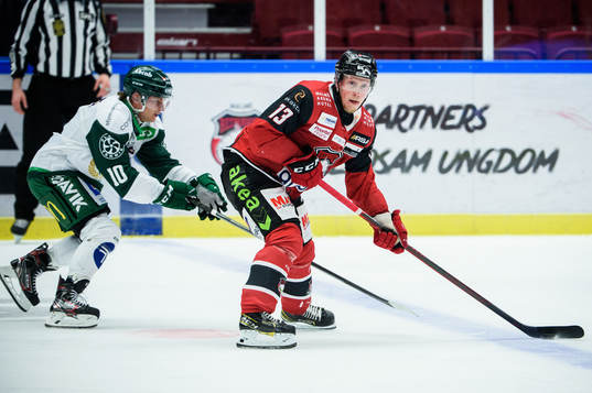 Färjestads Marcus Nilsson och Malmö Redhawks Kalle Östman