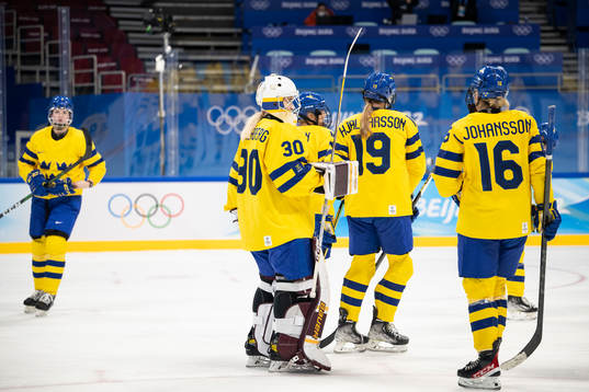 Goaltender Emma Söderberg of Sweden looks dejected