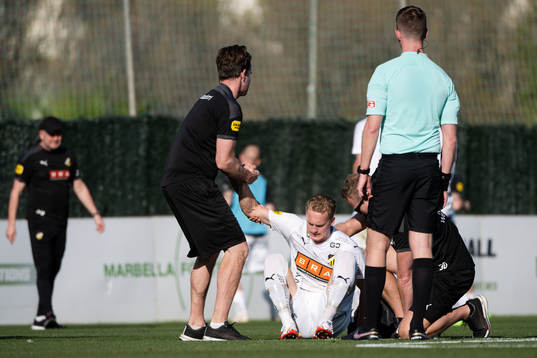 Gustav Berggren of Häcken in pain