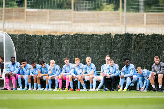 Players of Malmö FF at the bench