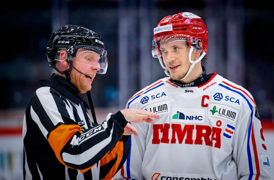 Domare Mikael Holm och Timrås Didrik Strömberg