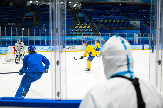 Goaltender Lars Johansson and Linus Hultström of the