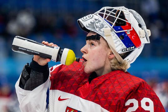goaltender Klara Peslarova of Czech Republic in the