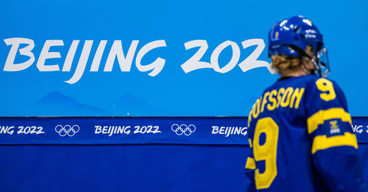 The text Beijing 2022 is seen behind Jessica Adolfsson of