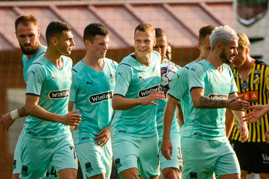 Viktor Claesson of Krasnodar celebrates with his teammates