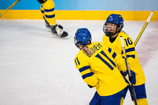 Josefin Bouveng and Mina Waxin of Sweden celebrate