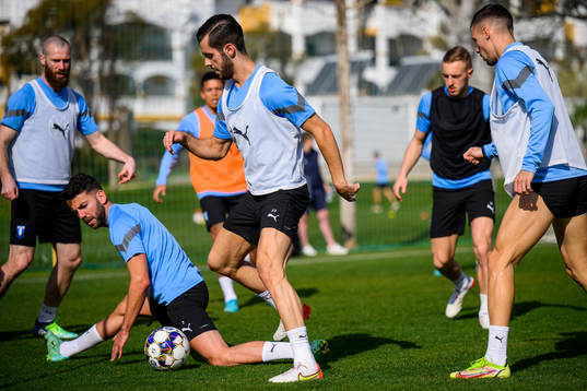 Erdal Rakip och Adi Nalicunder en fotbollsträning med