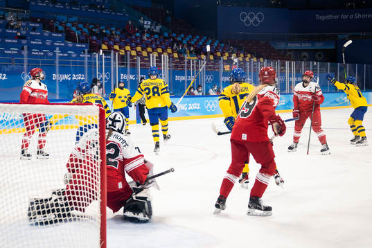 Michelle Löwenhielm and Lisa Johansson of Sweden celebrate