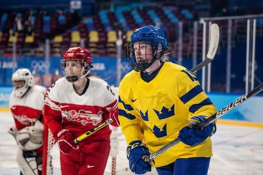 Sara Hjalmarsson of Sweden in the women's ice hockey game