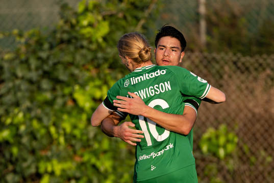 Gustav Ludwigson and Jusef Erabi of Hammarby celebrate the