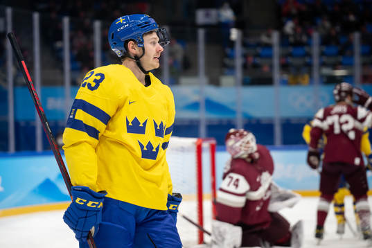 Lucas Wallmark of Sweden in an ice hockey preliminary round