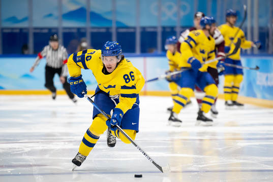 Mathias Bromé of Sweden in an ice hockey preliminary round