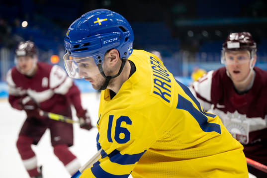 Marcus Krüger of Sweden in an ice hockey preliminary round