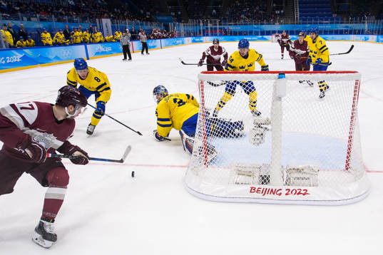Martins Dzierkals of Latvia in action against Fredrik
