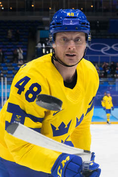 Carl Klingberg of Sweden at warm-up in an ice hockey