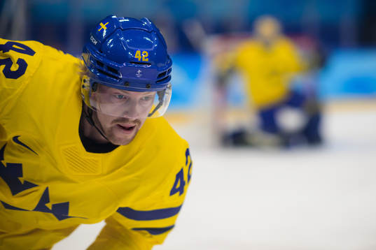 Joakim Nordström of Sweden at warm-up in an ice hockey